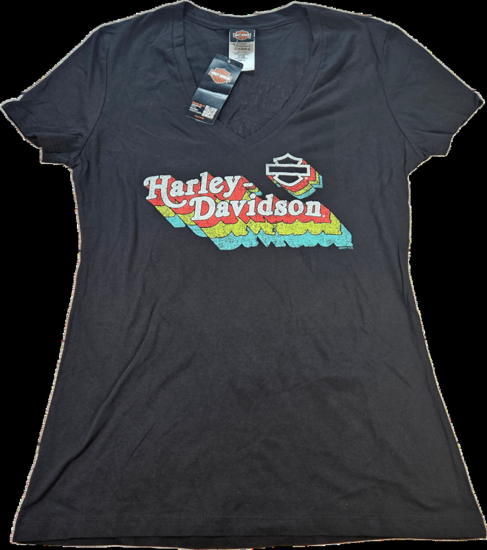 NEW Harley-Davidson Women's Top Black M V-Neck Cotton Pocono Mtns Graphic Tee